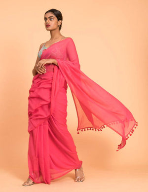 Suta Pink Solid Pure Cotton Saree - Distacart