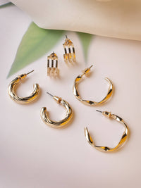 Thumbnail for NVR Women's Set of 3 Gold-Plated Hoop Earrings - Distacart