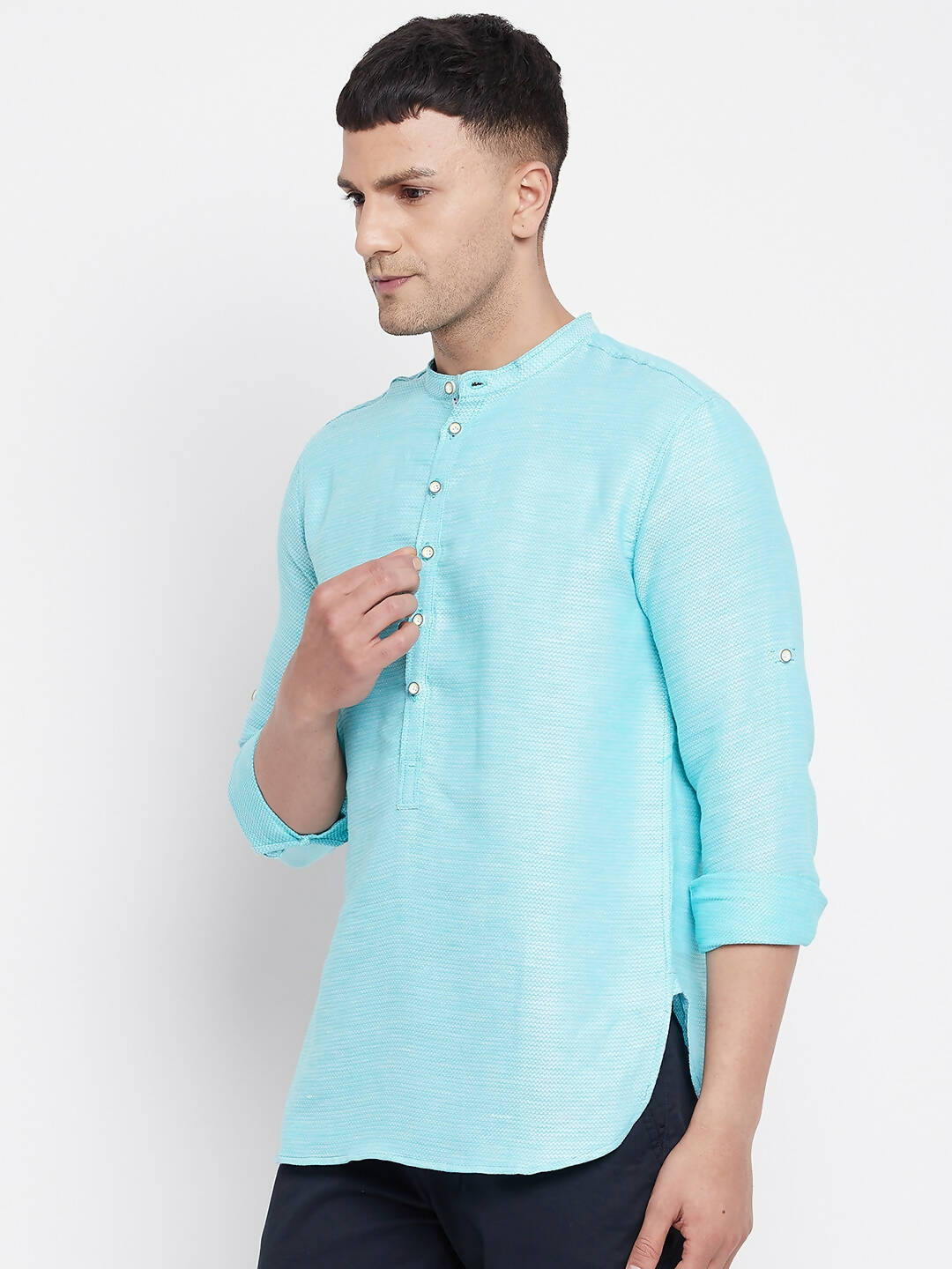 Even Apparels Pure Cotton Men's Kurta in Blue Color With Band Collar - Distacart