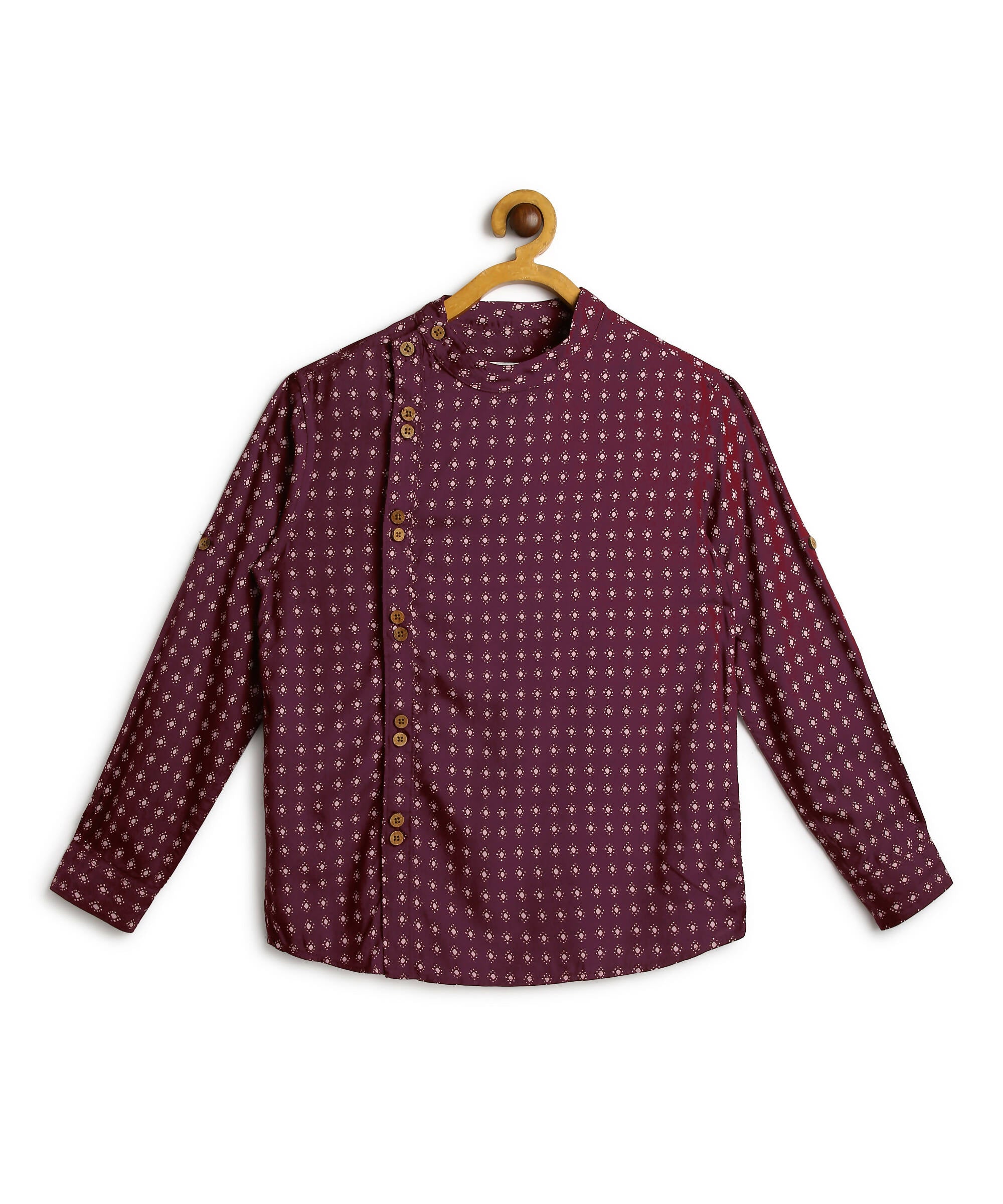 Manet Boys Full Sleeves Dot Printed Ethnic Shirt - Maroon - Distacart