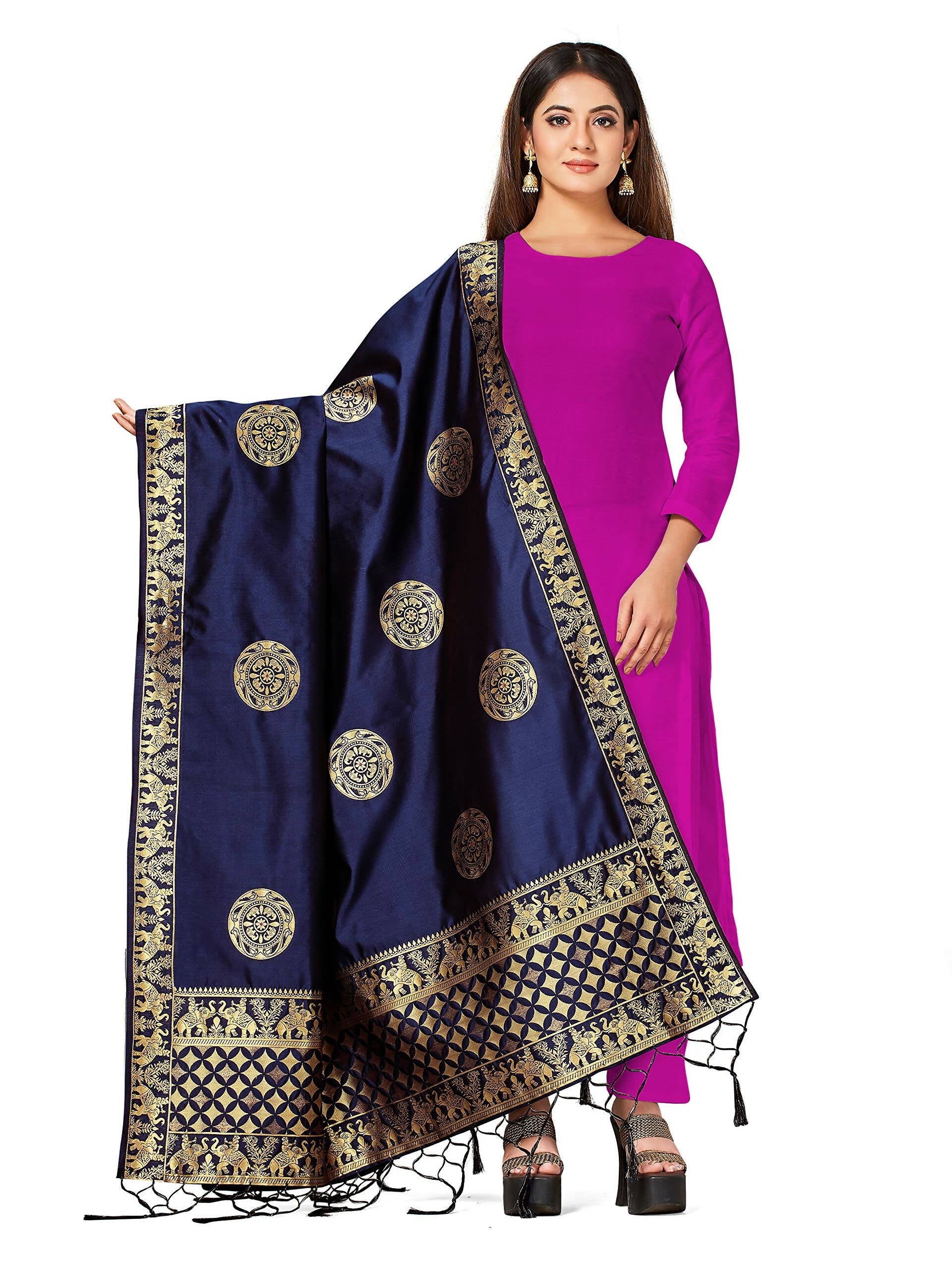 Mimosa Women's Banarasi Art Silk Navy Dupatta - Distacart