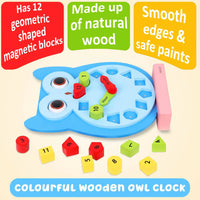 Thumbnail for Matoyi Wooden Colorful Owl Clock With Magnetic Blocks - Distacart