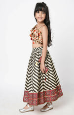 Thumbnail for Lil Drama Chromatic Fusion Girls Black & White Stripe Hand Embroidery Lehanga Choli - Distacart