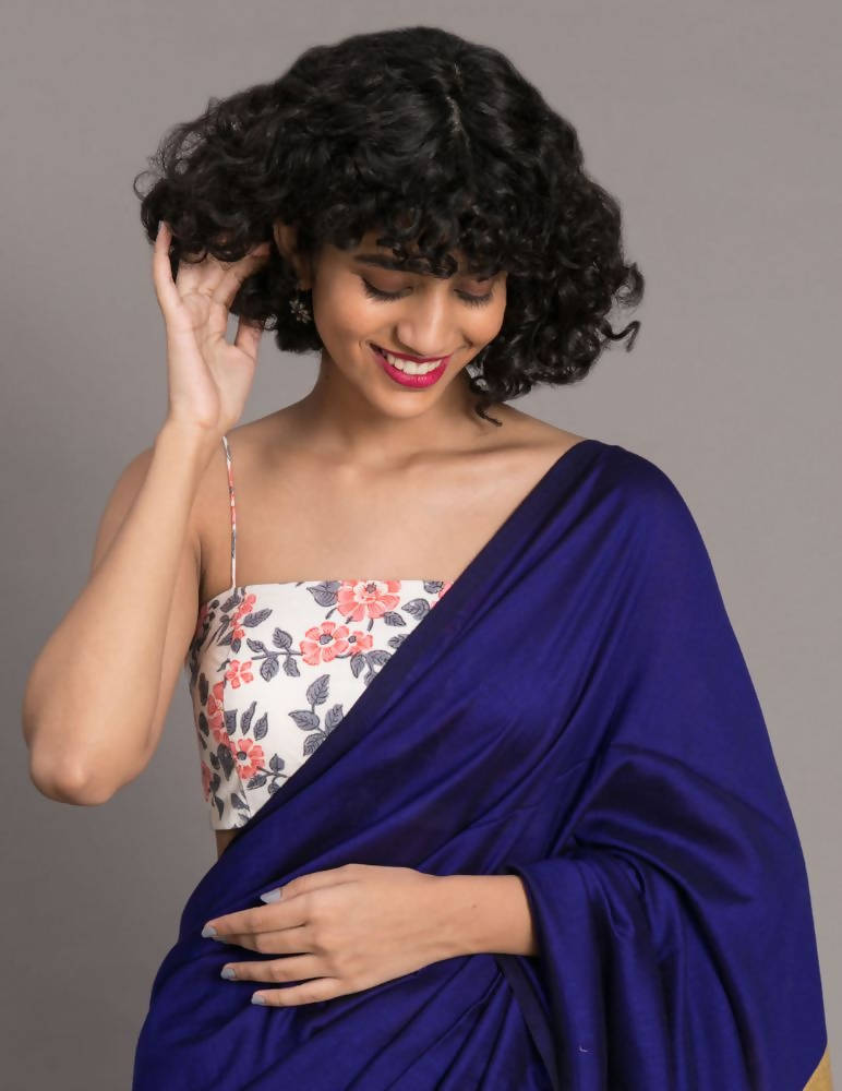 Suta Navy Blue Golden Colourblocked Saree - Distacart