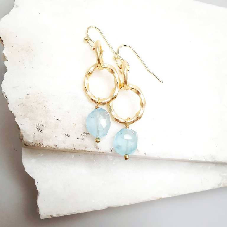 Bling Accessories Aqua Natural Stone Matt Gold Earrings