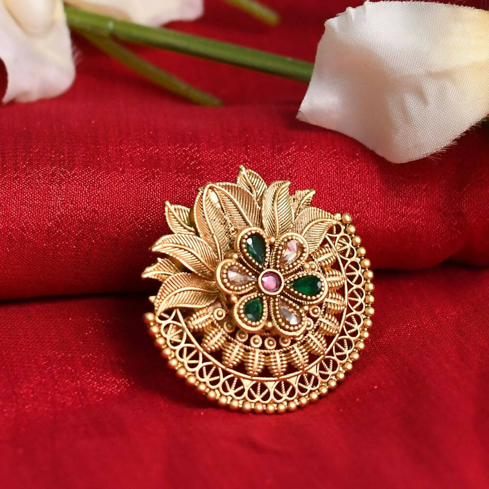 Mominos Fashion Joharkamal Gold-Plated Stone Studded Adjustable Finger Ring - Design 17 - Distacart