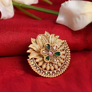 Mominos Fashion Joharkamal Gold-Plated Stone Studded Adjustable Finger Ring - Design 17 - Distacart