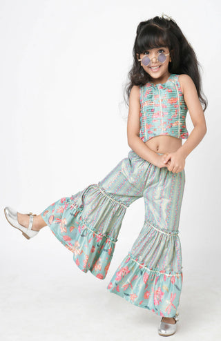 Lil Drama Golden Weaves Blue Crop Top With Palazzo Co-Ordinate Set - Distacart