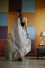 Thumbnail for Vamsee White Organza Saree - Distacart
