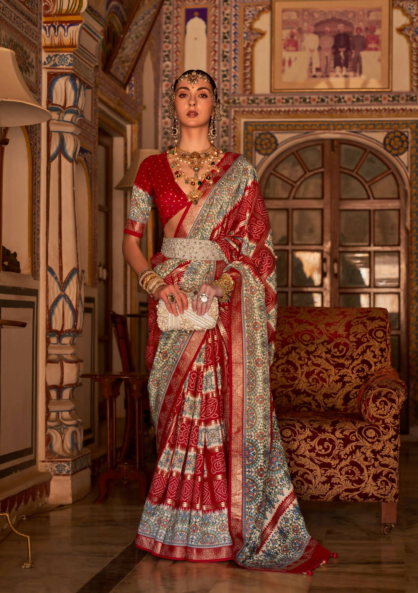 Red P V Silk Digital Print, Zari Work Printed Saree - Rewaa Parampara - Distacart