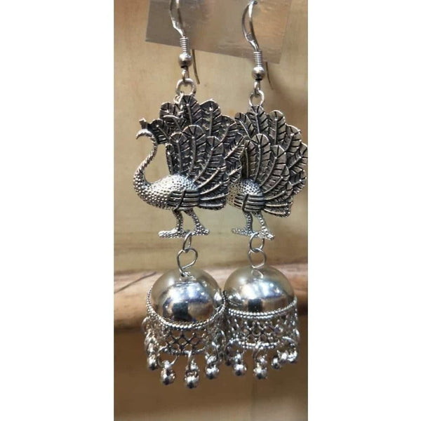 Beautiful Oxidized Peacock Design Earrings Hanging Jhumkas