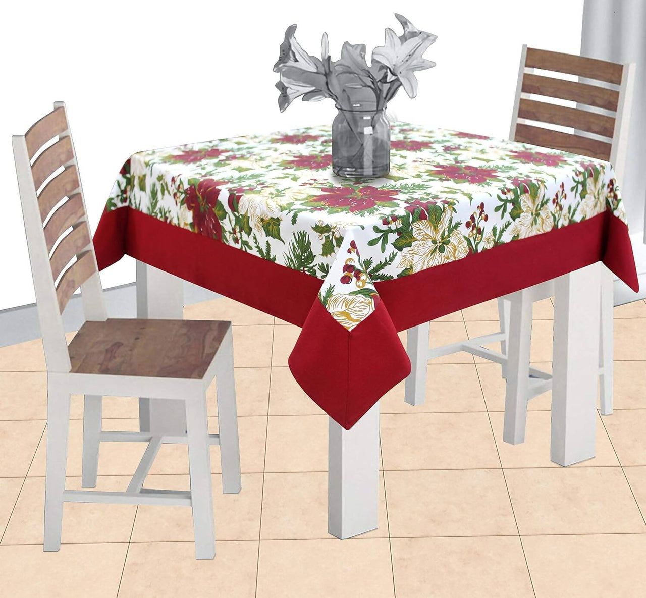 Airwill Cotton Floral Pattern 2 Seater Table Cloth - Maroon - Distacart