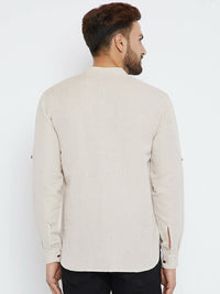 Thumbnail for Even Apparels Beige Linen Linen Men's Kurta With Band Collar - Distacart