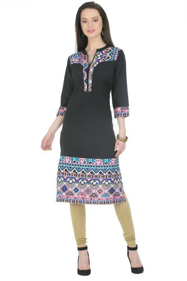 Black Elegant Kurti With Contrast Panel - G & A Apparels - Distacart