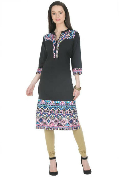 Black Elegant Kurti With Contrast Panel - G & A Apparels - Distacart