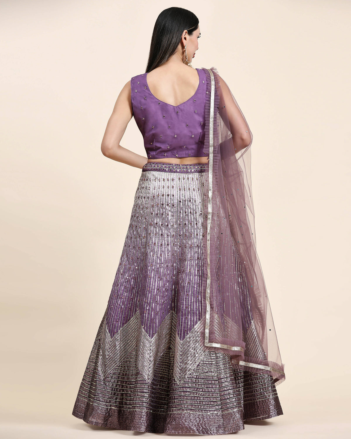 Lavender Organza Mirror With Coding Work Lehenga Choli with Dupatta - Tanya - Distacart
