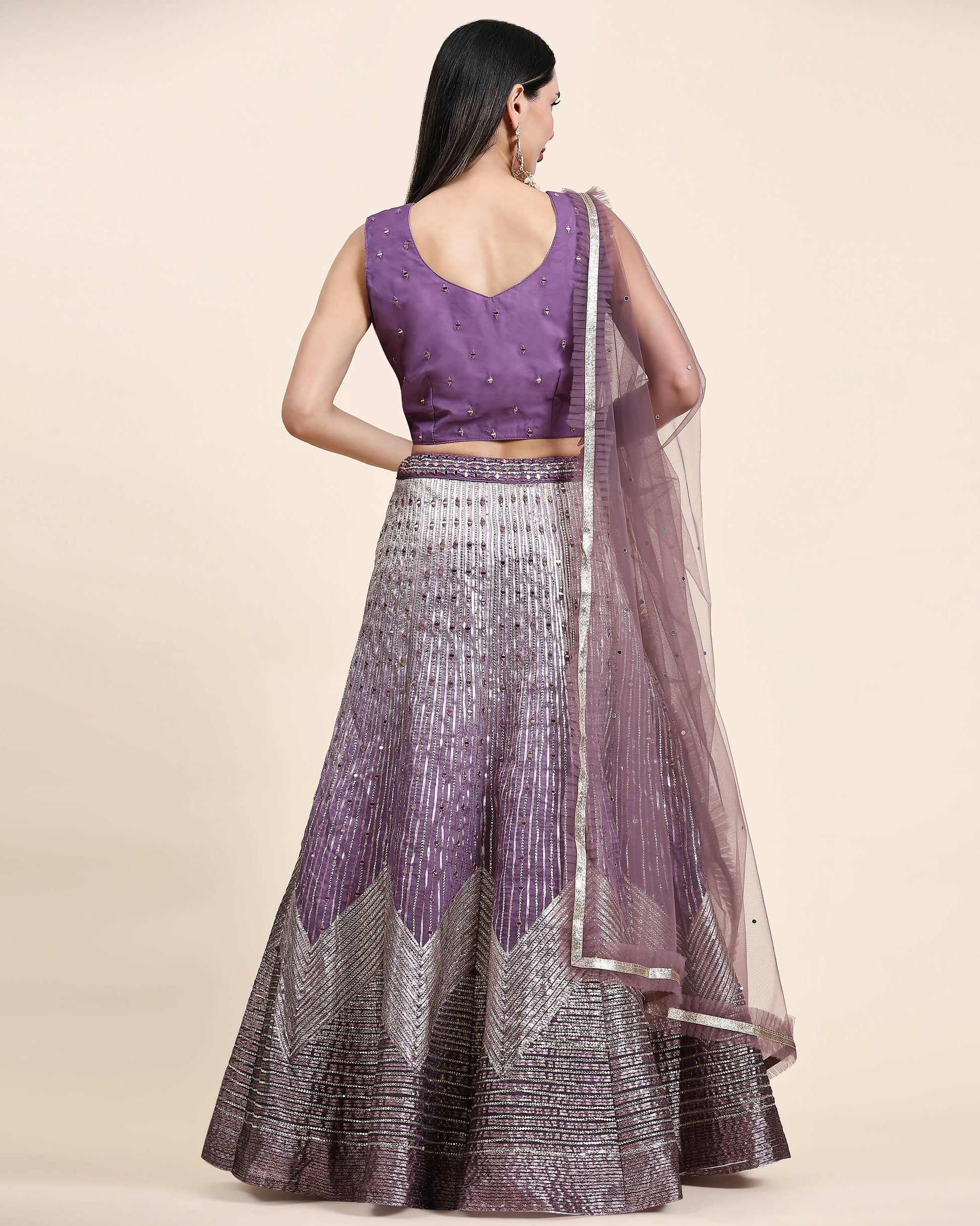 Lavender Organza Mirror With Coding Work Lehenga Choli with Dupatta - Tanya - Distacart