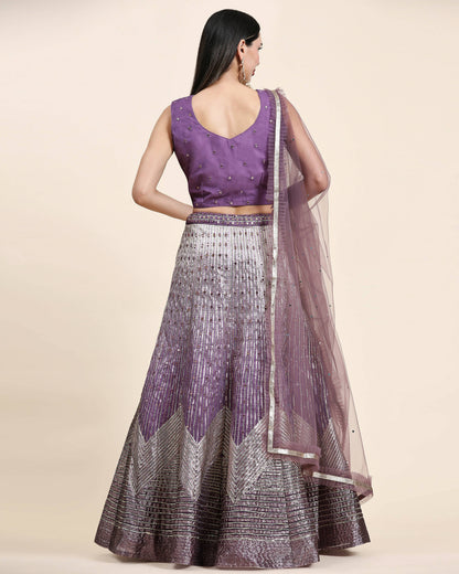 Lavender Organza Mirror With Coding Work Lehenga Choli with Dupatta - Tanya - Distacart
