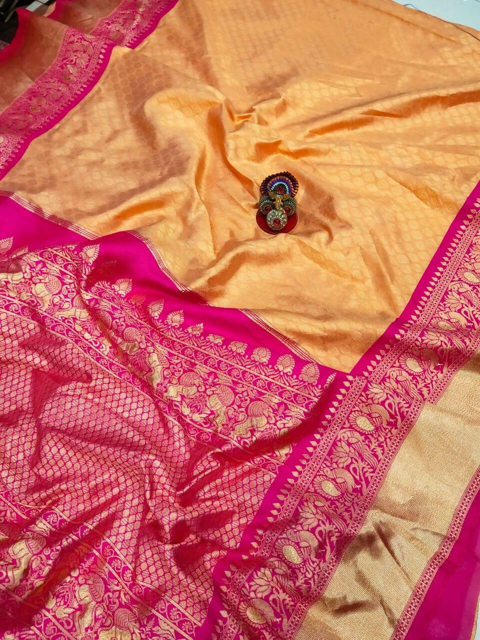 DEIANA'S Beautiful Golden Jari with New Design Soft Lichi Silk Saree - Yellow - Distacart