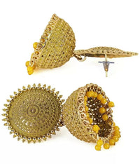 Thumbnail for Mominos Fashion Joharkamal Gold-Plated Meenakari Jhumkas For Women & Girls (Yellow) - Distacart