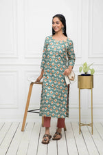 Thumbnail for Myshka Multi Floral Cotton Straight Round Neck Women Kurtas - Distacart