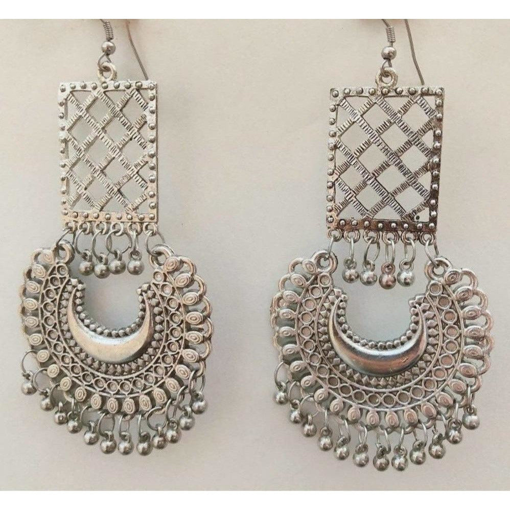 Antique Silver Oxidized Vintage Chandbali Bollywood Style Earrings