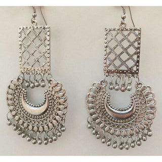 Antique Silver Oxidized Vintage Chandbali Bollywood Style Earrings