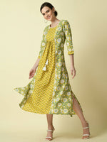 Thumbnail for Myshka Women's Yellow Floral Printed Gown Dress - Distacart