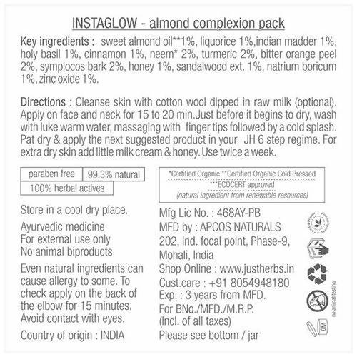 Just Herbs Instaglow Almond Complexion Pack uses