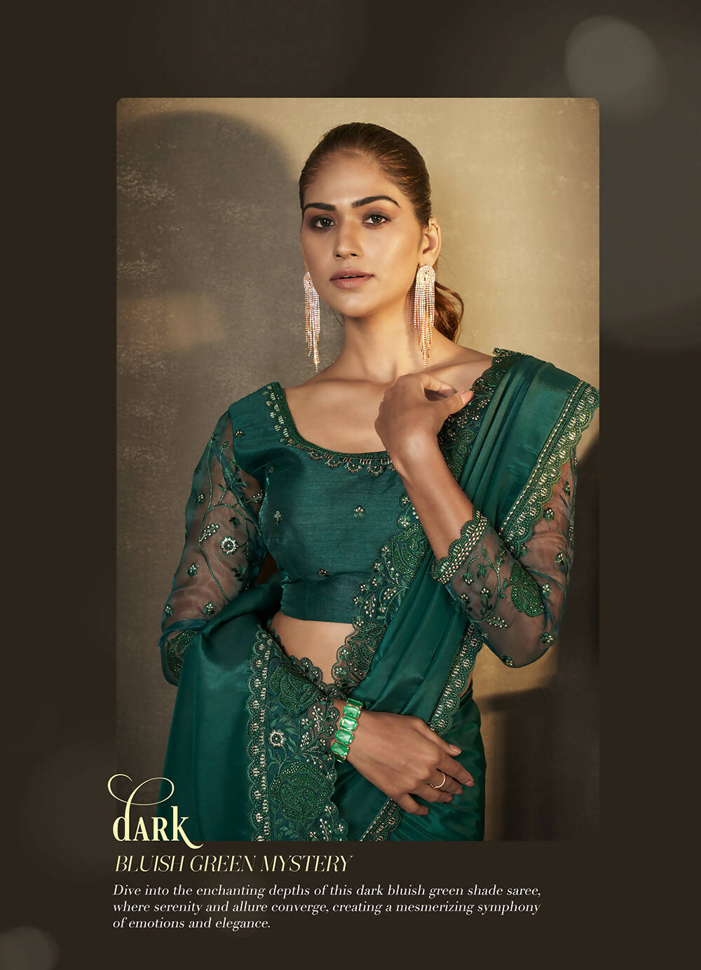 Green Natural Crepe Thread Embroidered with Stone Work Saree With Unstitched Blouse Piece - Norita Royal Erisha - Distacart