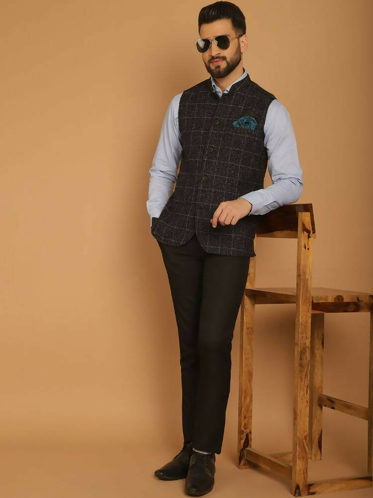 Even Apparels Pure Wool Nehru Jacket - Black - Distacart