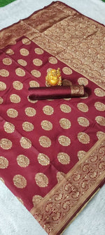 Thumbnail for DEIANA'S Beautiful Golden Jari with New Design Soft Lichi Silk Saree - Maroon - Distacart