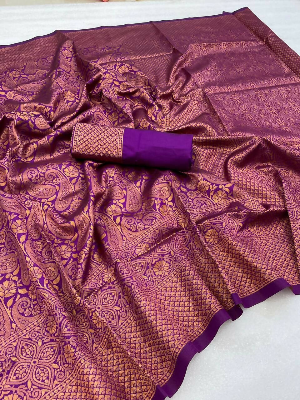 DEIANA'S Beautiful Golden Jari with New Design Soft Lichi Silk Saree - Purple - Distacart
