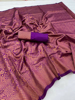 Thumbnail for DEIANA'S Beautiful Golden Jari with New Design Soft Lichi Silk Saree - Purple - Distacart
