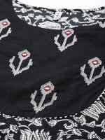 Thumbnail for Yufta Black & Off-White Ethnic Screen Print Cotton Straight Kurta Palazzo & Dupatta