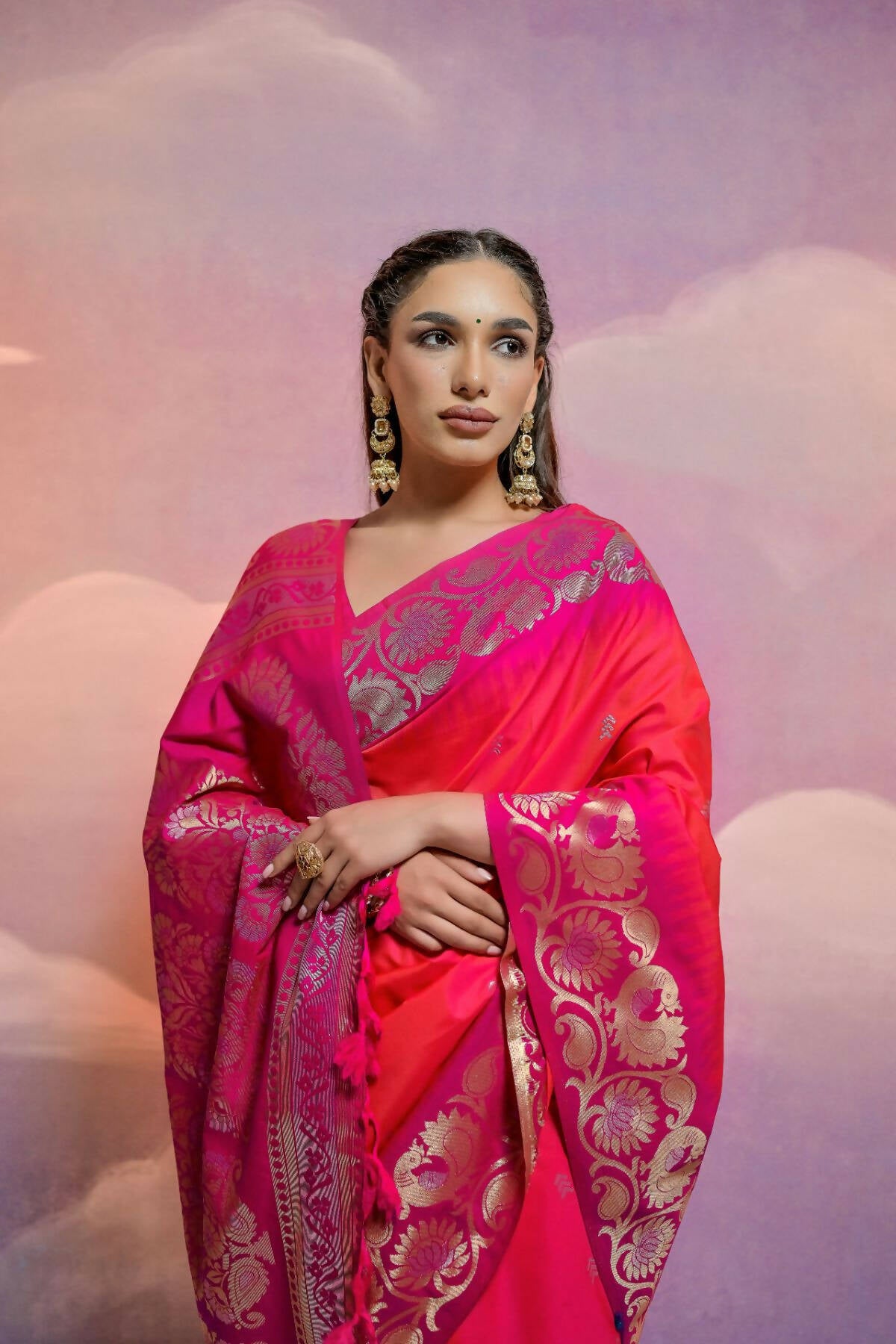 Vishnu Weaves Women's Gajri Soft Silk Zari Woven Saree with Blouse - Distacart