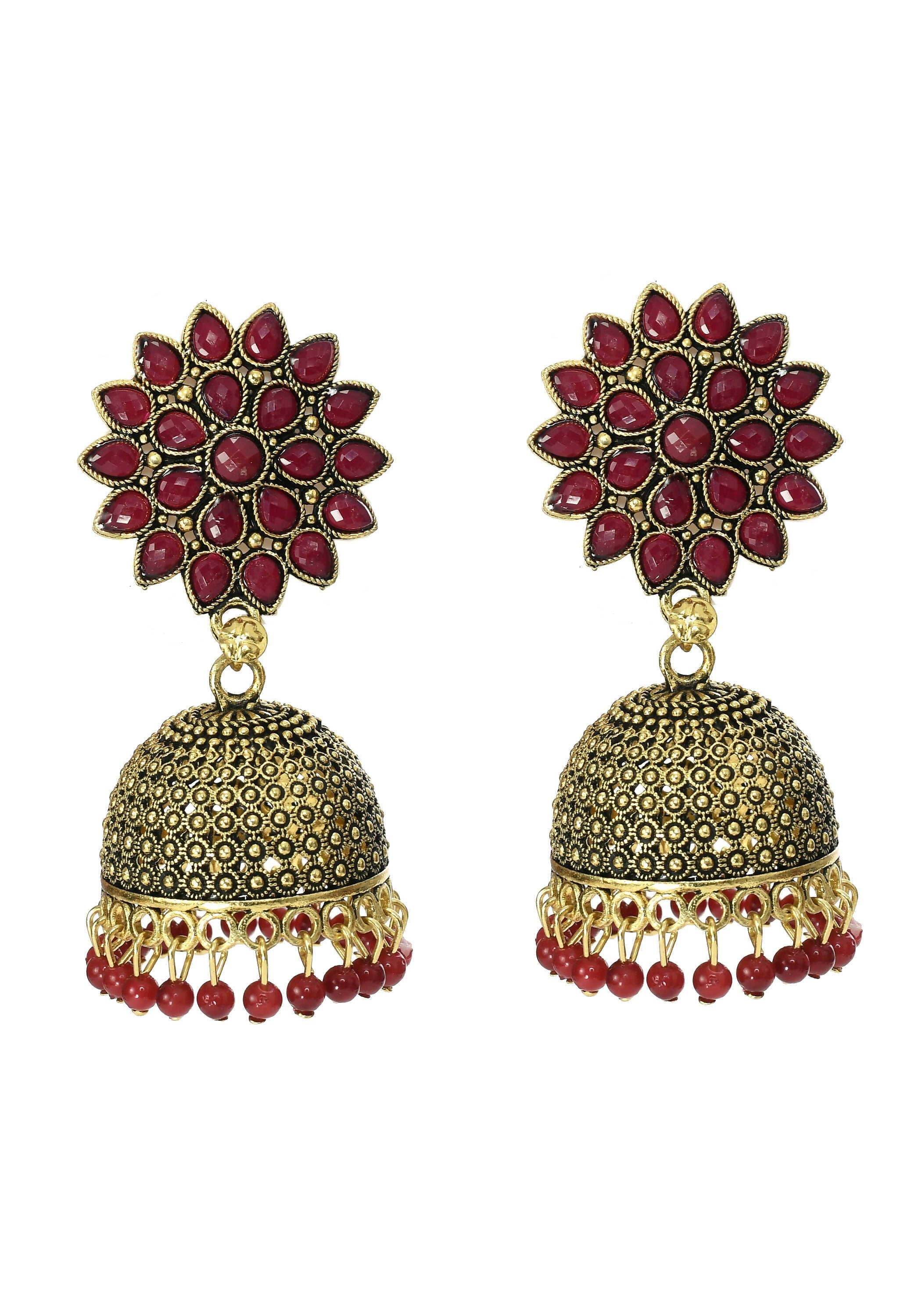 Mominos Fashion Joharkamal Kundan work Jhumka with Maroon Beads - Distacart
