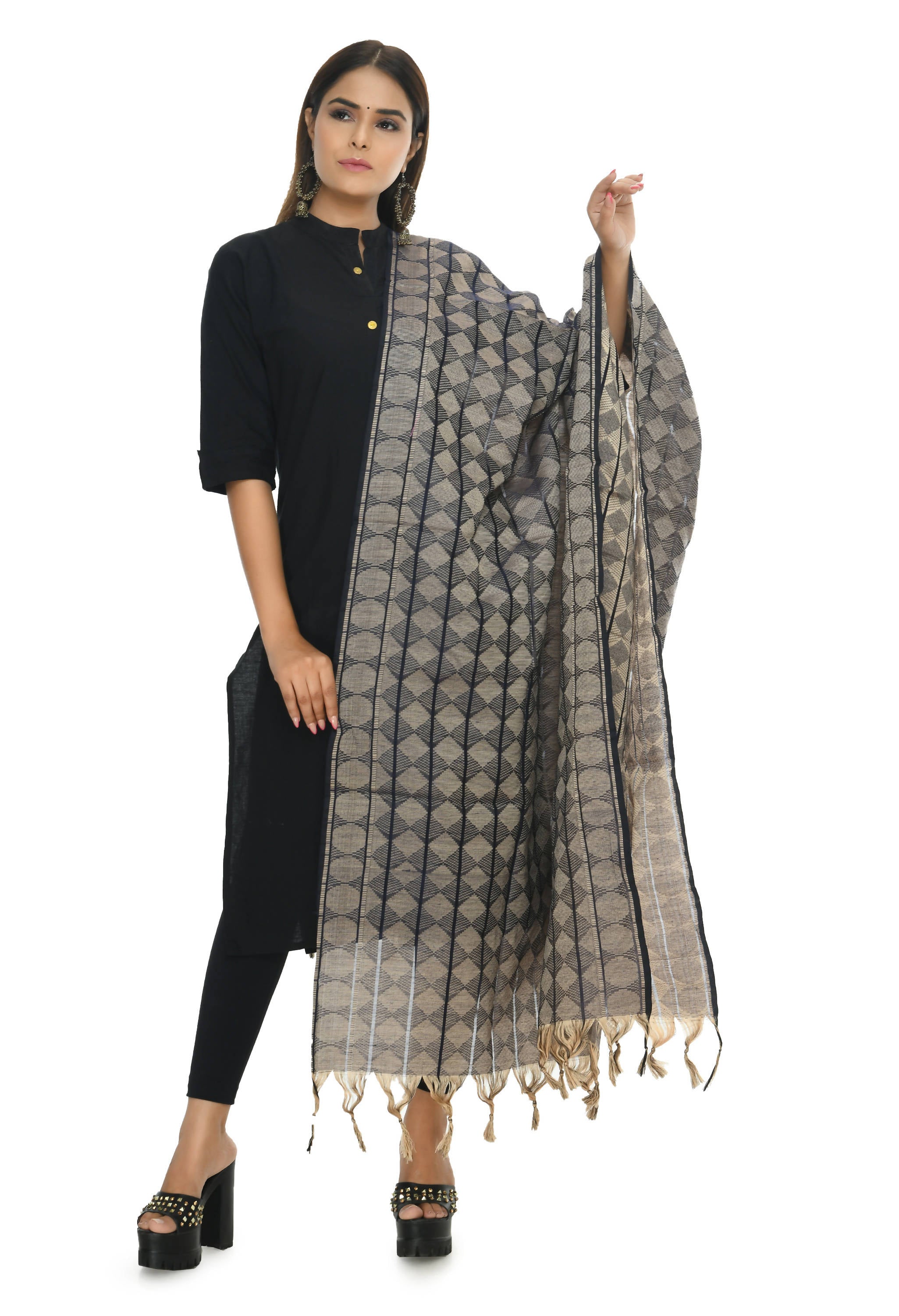 Mominos Fashion Moeza Beautiful Handloom Cotton Navy Blue Dupatta - Distacart