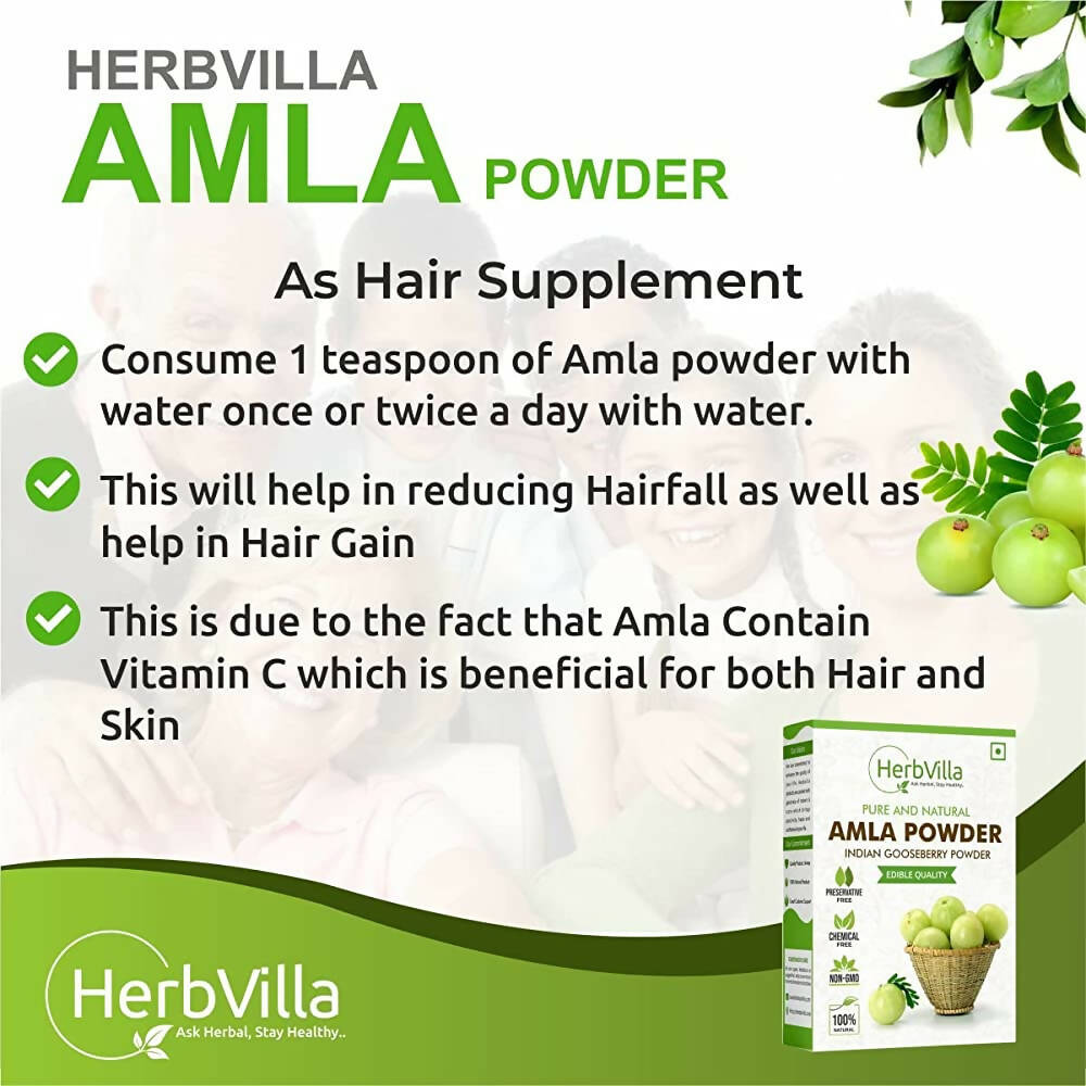 Herbvilla Amla (Indian Gooseberry) Powder For Hair Growth - Distacart