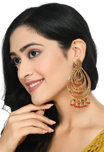 Mominos Fashion Johar Kamal Triple Circle White With Red Big Size Earrings - Distacart