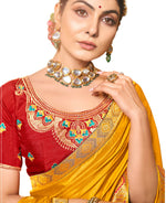 Thumbnail for Mustard Solid Vichitra Saree With Unstitched Blouse Piece - Selena - Distacart