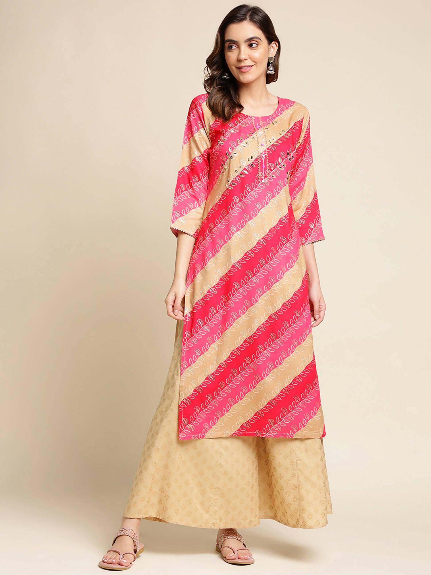 Pink Rayon Floral Printed Straight Fit Kurta - Prasuti - Distacart
