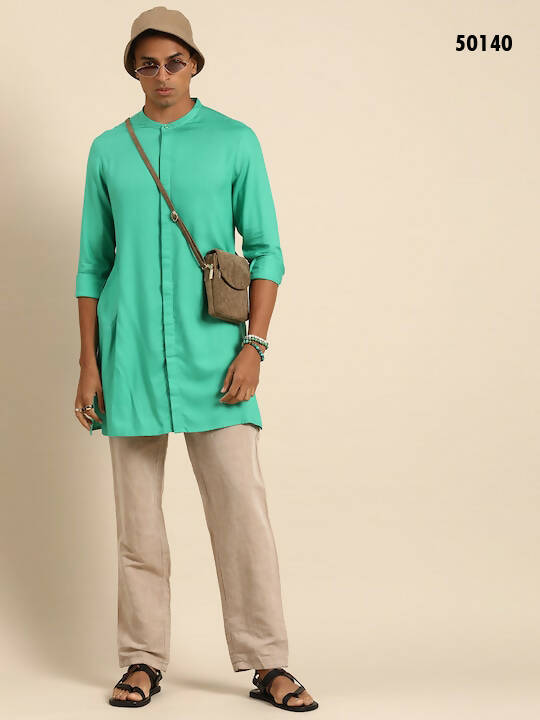 Sea Green Men Viscose rayon Solid Straight Shirt - Mahotsav - Distacart