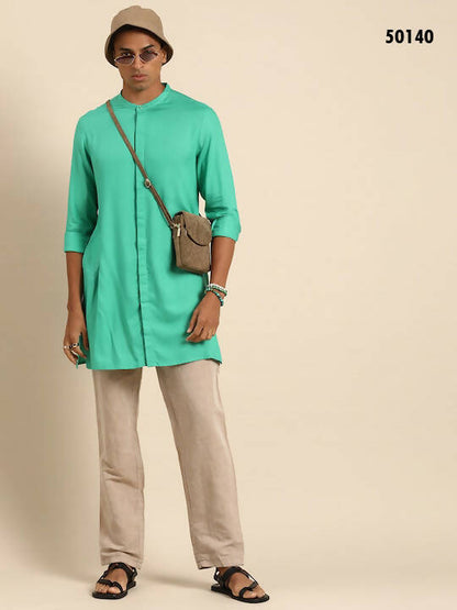 Sea Green Men Viscose rayon Solid Straight Shirt - Mahotsav - Distacart