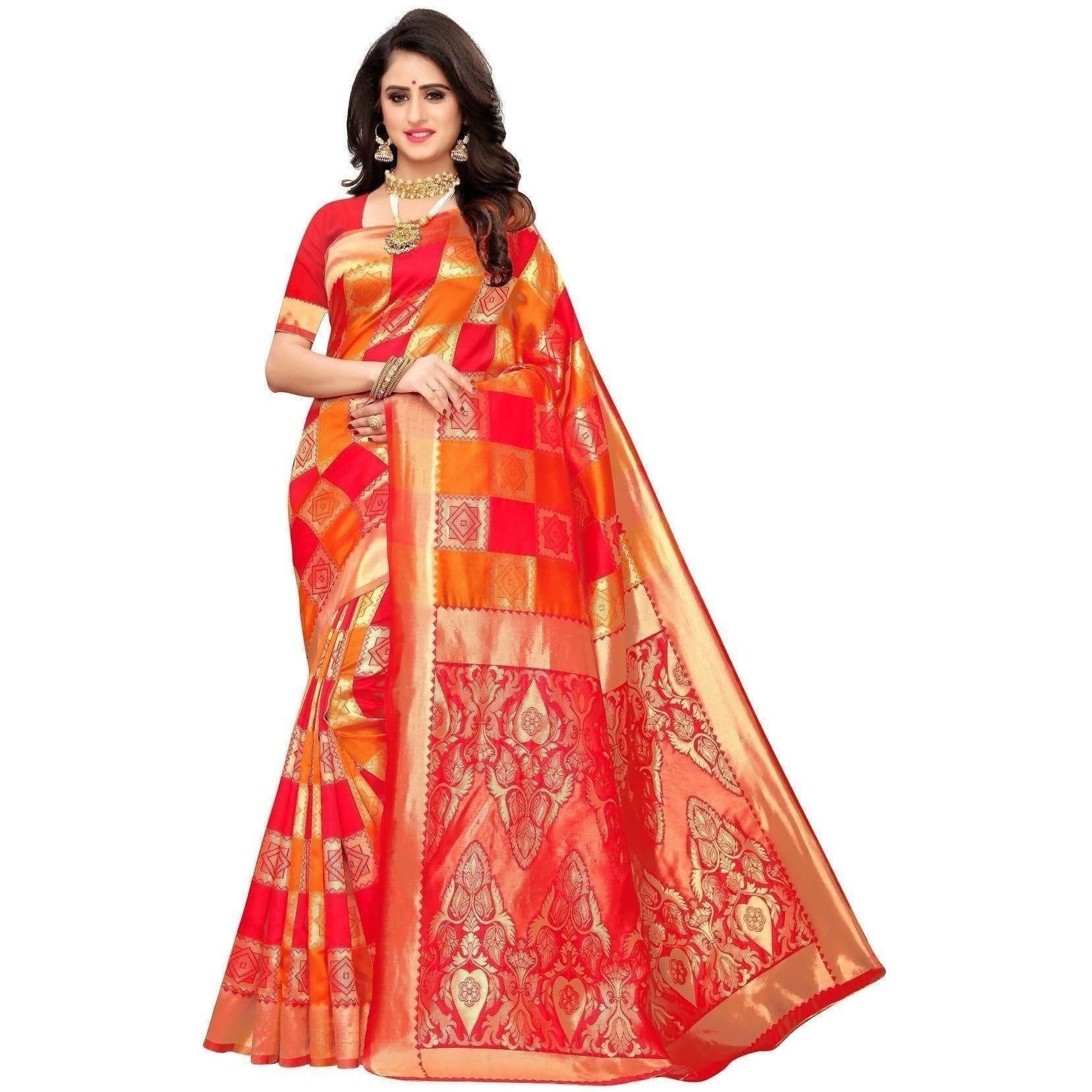 Vamika Banarasi Jaquard Red Weaving Saree (Banarasi 31)