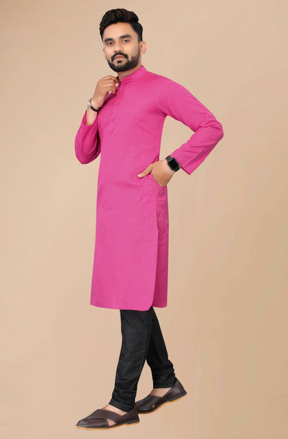 Men's Pink Striped Cotton Kurta - Mahotsav - Distacart