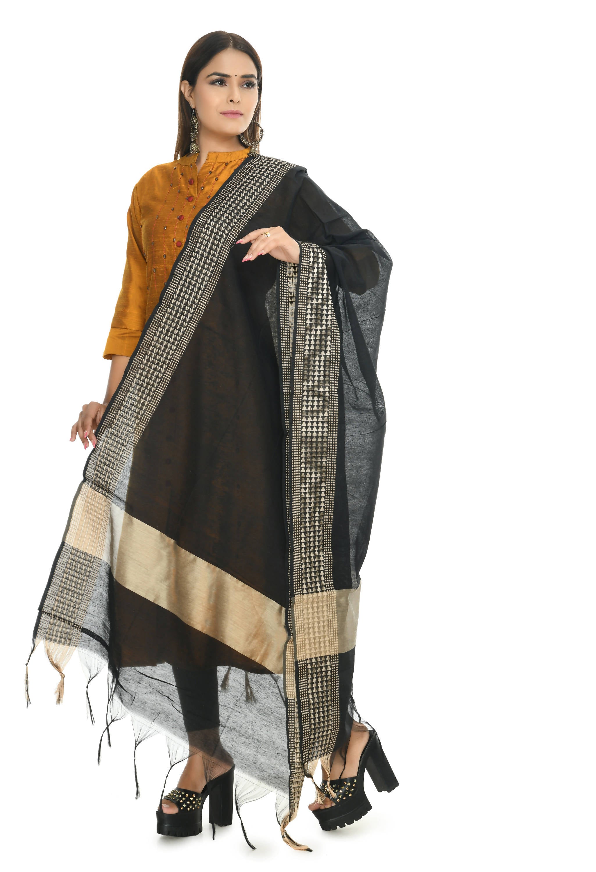 Mominos Fashion Moeza Women's Handloom Cotton Black Dupatta - Distacart