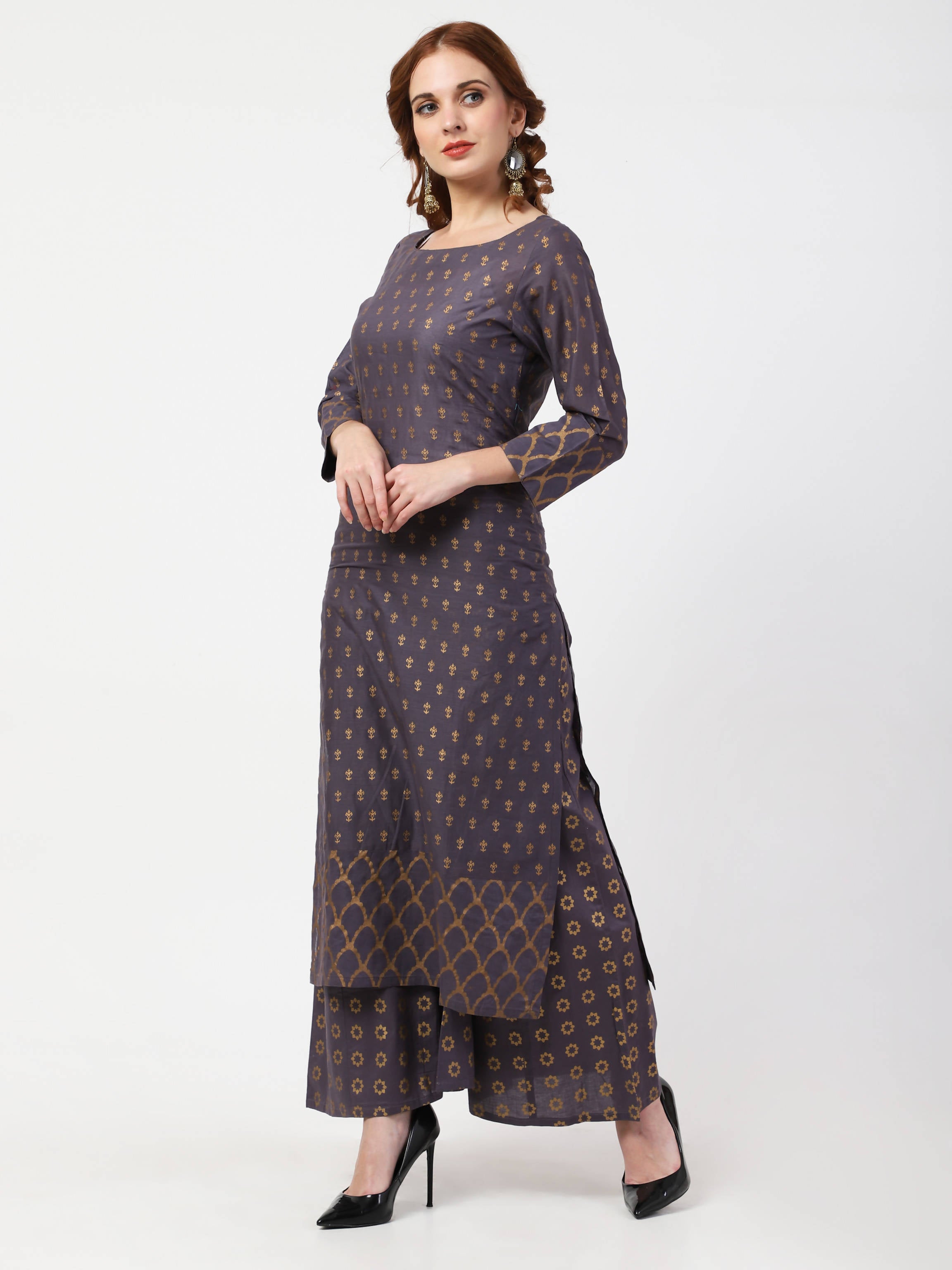 Cheera Printed Gray Kurta Palazzo Set (CH103KP) - Distacart