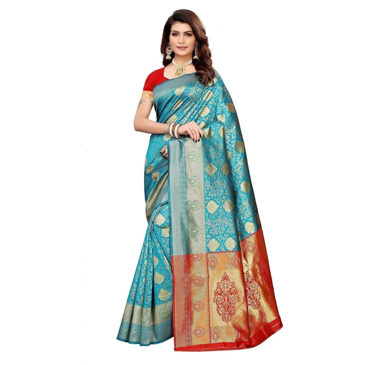 Vamika Banarasi Jaquard Rama Green Weaving Saree (BANARASI 06)