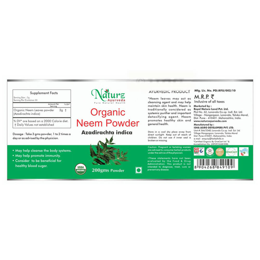 Naturz Ayurveda Organic Neem Powder - Distacart
